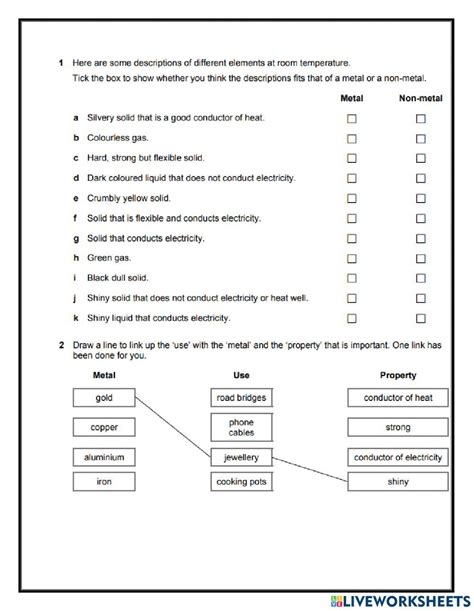 Metals And Non Metals Interactive Worksheet Live Worksheets