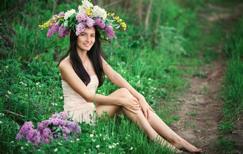 Wallpaper Girl Flowers Nature Pose Smile Spring Lilac Sergey