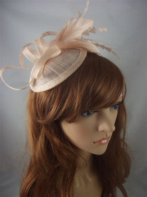 Nude Pink Sinamay Fascinator With Feathers Special Occasion Etsy