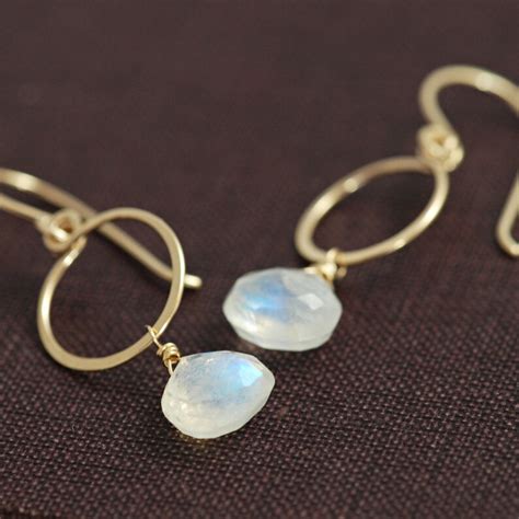 Moonstone Hoop Earrings K Gold Fill Gemstone Dangle Etsy