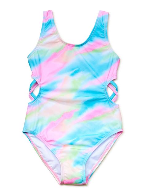 Wallflower Girls Tie Dye Cut Out One Piece Swimsuit With UPF 50 Sizes