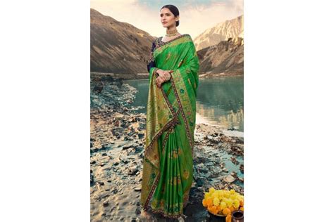 Green Silk Embroidered Festival Wear Saree 207