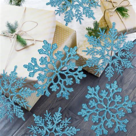 Buy 6pcs Large Snowflakes Ornaments Blue 12” Big Plastic Glitter