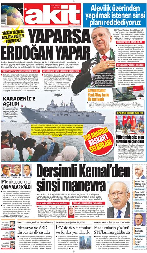 Yeni Akit Gazetesi 24 Nisan 2023 Pazartesi Günü Manşeti