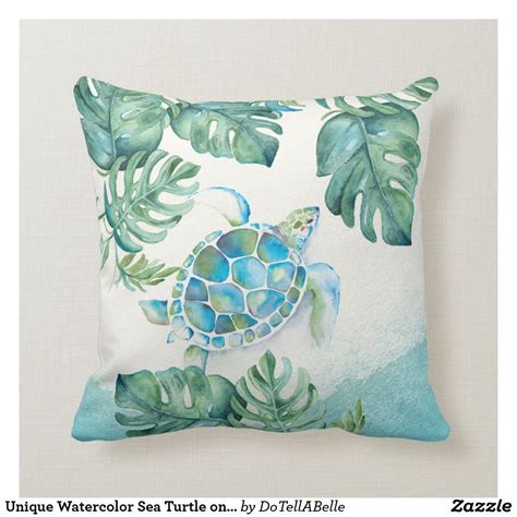 Unique Watercolor Sea Turtle On Palm Leaves Throw Pillow Zazzle