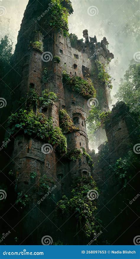 Abandoned Ancient Castle Overgrown With Greenery Fantasy Wallpaper