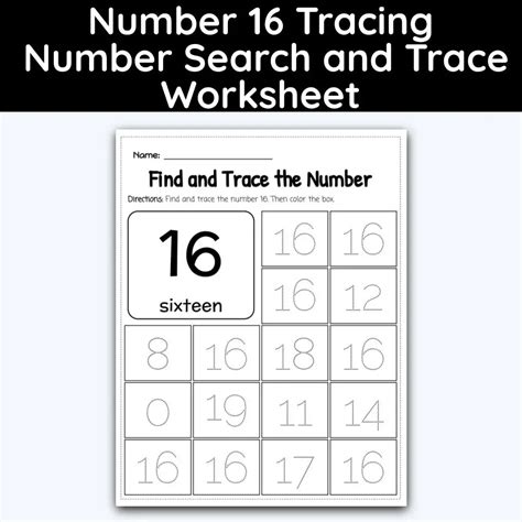 Number 16 Tracing Number Search And Trace Worksheet