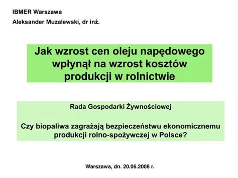 Ppt Jak Wzrost Cen Oleju Nap Dowego Wp Yn Na Wzrost Koszt W