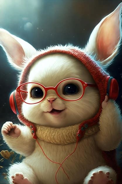 Premium AI Image White Rabbit Wearing Glasses And A Red Hat Generative Ai