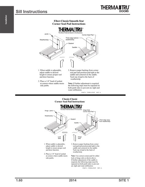 Sill instructions | Therma-Tru Doors Installation User Manual | Page 60 / 76 | Original mode