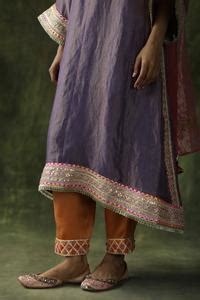 Buy Purple Chanderi Silk Embroidery Gota V Neck Dia Set For Women By