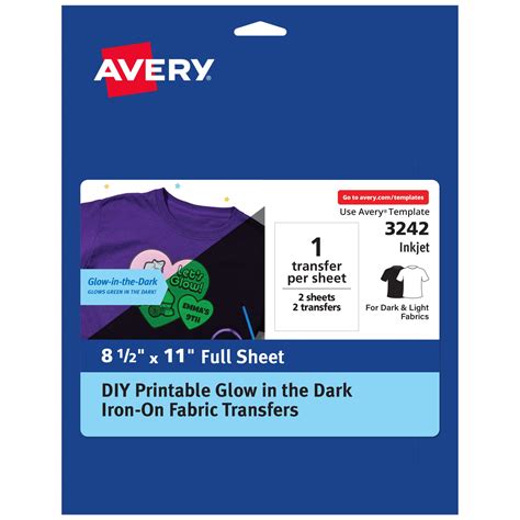 Avery Glow In The Dark Fabric Transfer Paper X Printable Heat