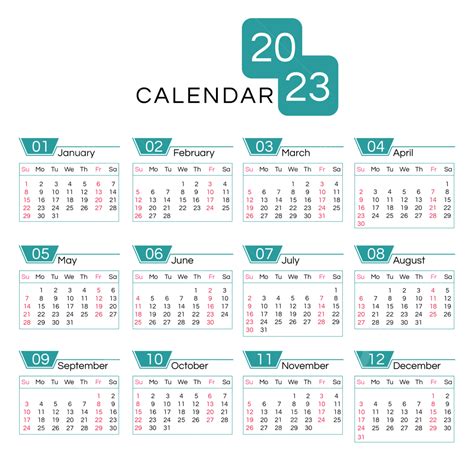 Gambar Kalendar Tahun 2023 Koleksi Ringkas Biru 2023 Tahun Kalendar Png Dan Vektor Untuk Muat