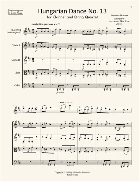 Hungarian Dance No For Clarinet String Quartet Score And Parts