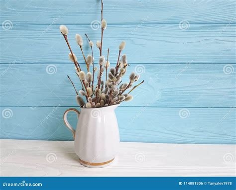 Willow Vase On A Wooden Pussy Concept Stock Photo Image Of Nature