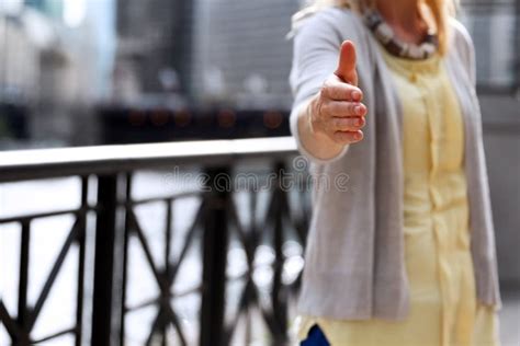 Business Woman Giving A Handshake Outside Stock Image Image Of