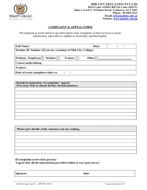 Fillable Online Complaint Appeal Form Fax Email Print Pdffiller