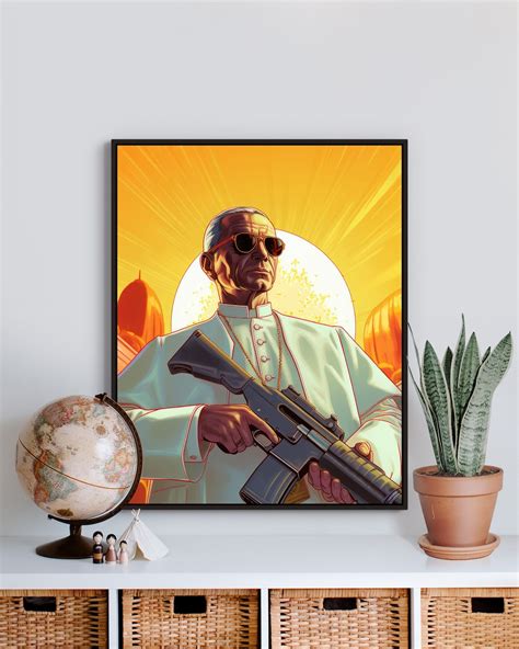 Unframed Printed Poster Holy Heist Gangster Pope For Game Etsy