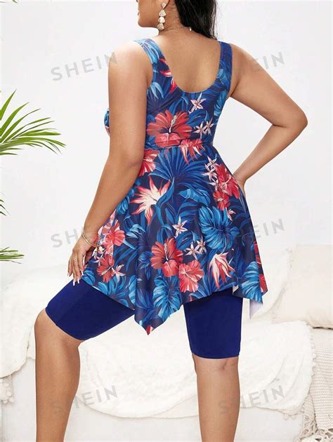 SHEIN Swim Lushore Vestido de Praia Assimétrico Estampa Tropical