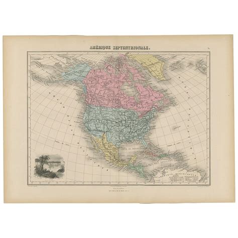 Antique Map Of North And Central America By Migeon For Sale At