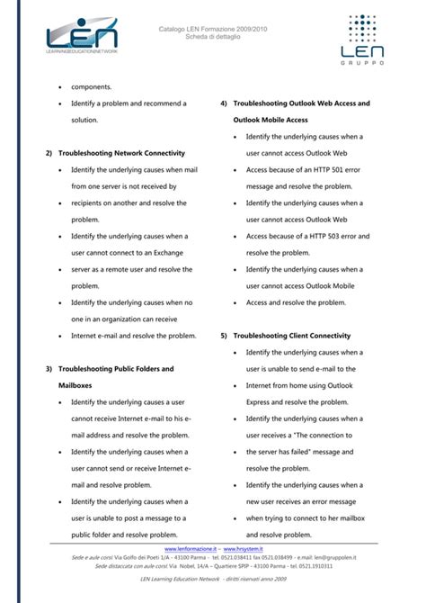 Troubleshooting Workshop Scheda Corso LEN PDF