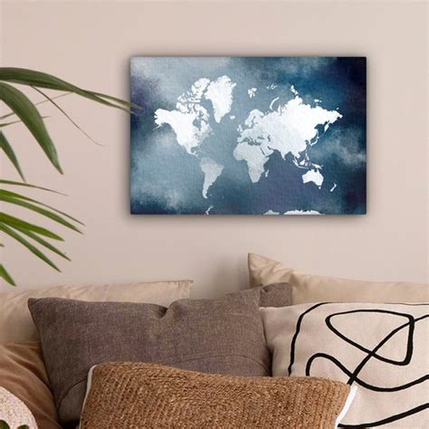 Canvas Wereldkaart X Wanddecoratie Wereldkaart Aquarel