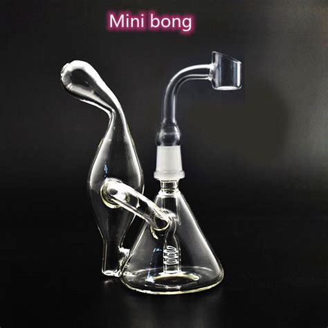 Mini Glass Oil Dab Rig Bongs 14mm Male Joint Recycler Hookah Showerhead