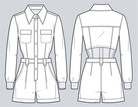 Denim Jumpsuit Flared Pants Technical Fashion Illustration Utility