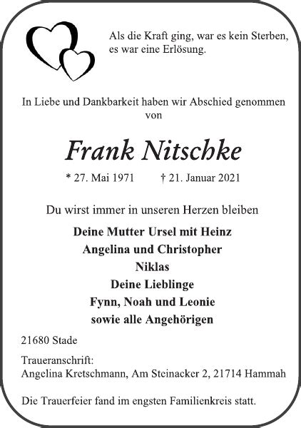 Frank Nitschke Traueranzeige Stader Tageblatt