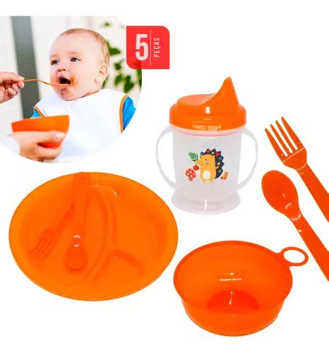 Kit 5 Peças Papinha Infantil Bebê Prato Colher Garfo Copo MercadoLivre