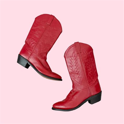 Red Leather Cowboy Boots • Brand Scl 7016 • Era Depop