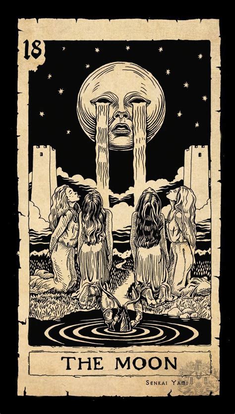 The Moon Tarot Card With Three Women Standing In Front Of It And An