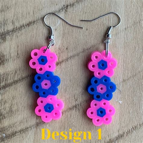 Perler Bead Earrings Perler Bead Flower Earrings Flower Etsy