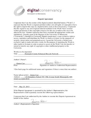 Fillable Online Conservancy Umn DEPOSIT AND PLEDGE AGREEMENT Attachment