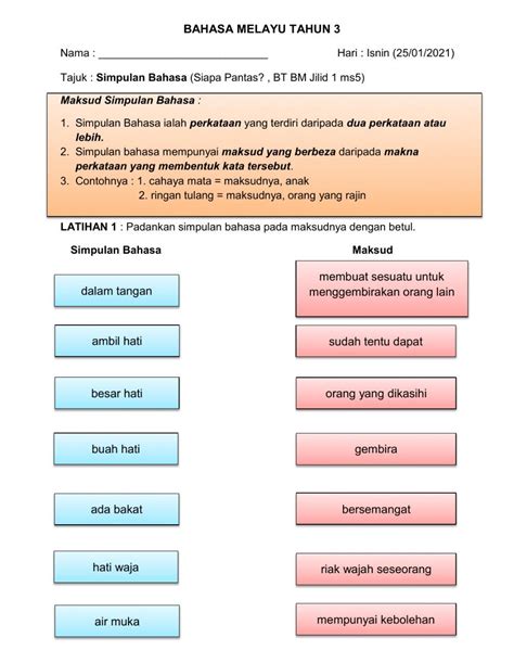 Simpulan Bahasa Online Worksheet For 3 You Can Do The Exercises Online