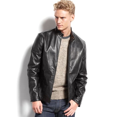 Calvin Klein Mens Leather Moto Jacket In Black For Men Lyst