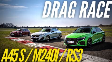 New Audi Rs3 Fights Off Bmw M240i Xdrive And Mercedes Amg A45 S In Drag Race