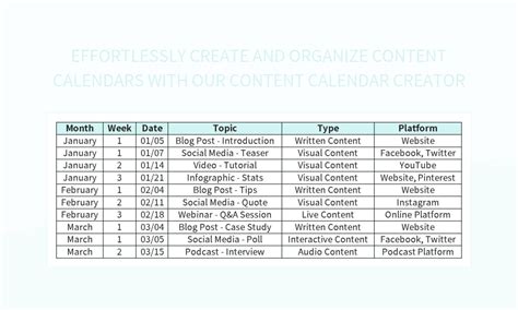 Free Content Calendar Creator Templates For Google Sheets And Microsoft Excel - Slidesdocs