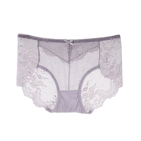 BE lingerie femme Mesdames nouvelle culotte sexy en dentelle mi taille coton à l entrejambe gris