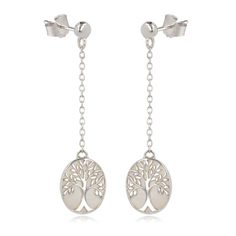 Boucles d Oreille en Nacre Blanche et Argent Massif Rhodié Motif