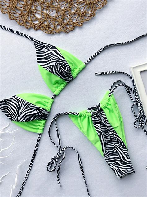 Zebra Print Halter Micro Bikini Frauen Bandeau String Badeanzug