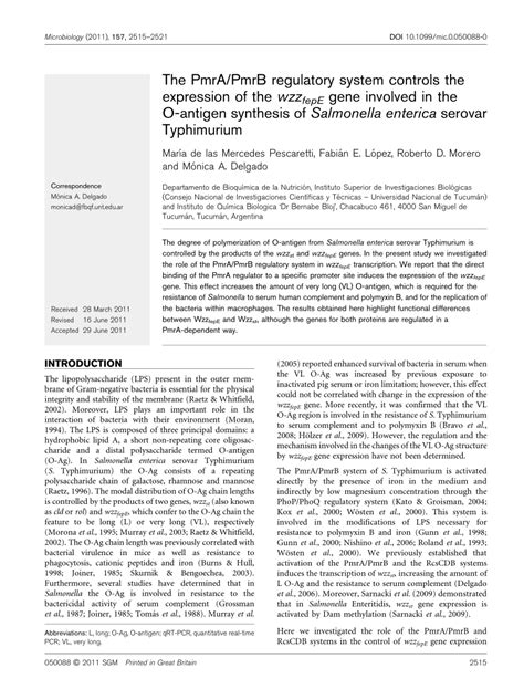 PDF The PmrA PmrB Two Component System Controls The Expression Of Wzz