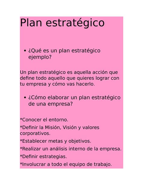 Plan Estrat Gico Plan Estrategico Plan Estrat Gico Qu Es Un