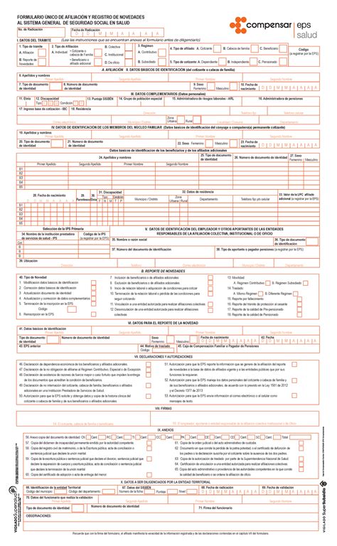 Formulario Compensar Eps Formulario Nico De Afiliacin Y Registro De