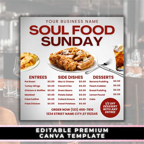 Soul Food Flyer, Soul Food Menu, Dinner Menu, Dinner Special Flyer