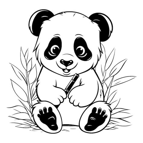 Un panda de dessin animé mignon assis sur l herbe illustration