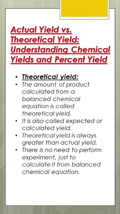 Actual Yield Vs Theoretical Yield Understanding Chemical Yields And Percent Yield Chemistry