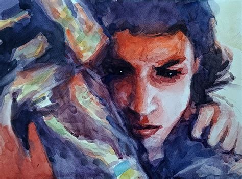 original watercolor painting custom portrait art minimalist soulmate