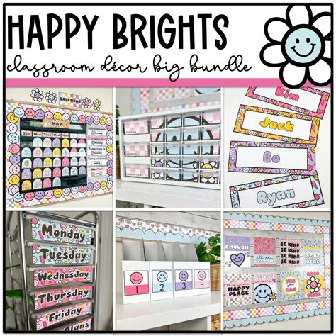 Happy Brights Classroom Decor Bundle Editable Classroom Theme Bright Classroom Decor Etsy