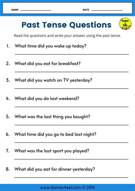 Past Tense Writing Worksheet Esl Worksheets For Beginners Past Tense Worksheet Simple Past